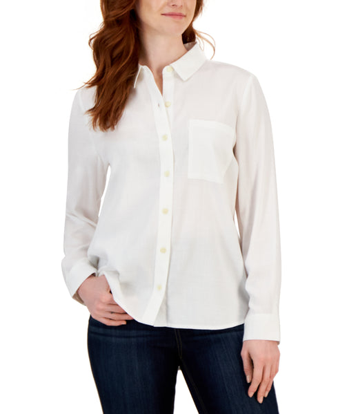 Women's Button-Up Long-Sleeve Shirt Bright White L